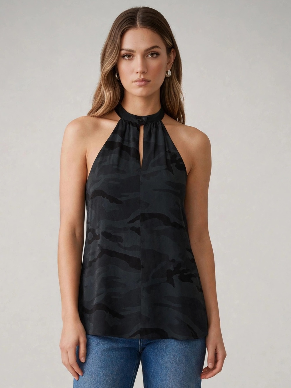 DREW Camo Halter Tank Top Carrington Steal Black Size Small Made in USA